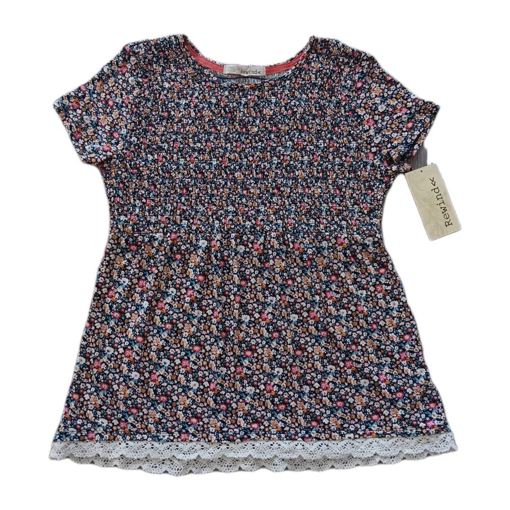 Rewind Top Womens Medium Floral Lace Embroidered Hem Smocked Peplum Pleated NWT